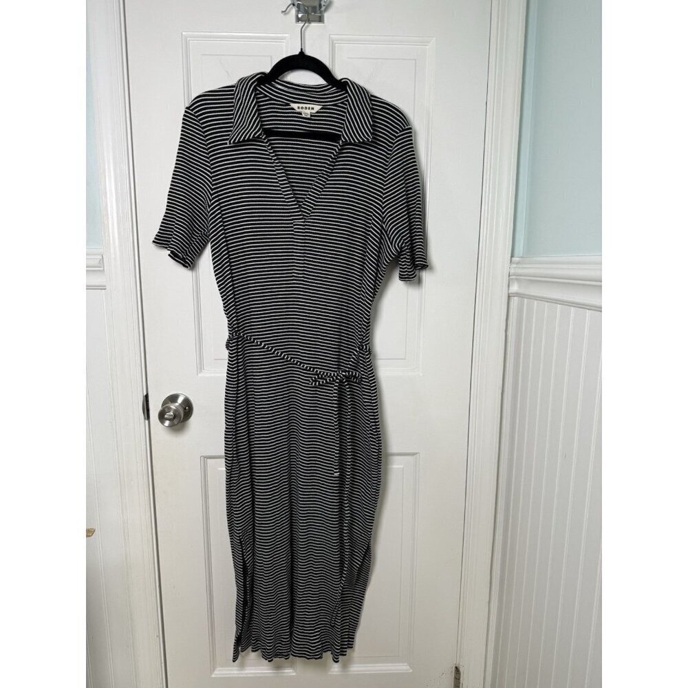 Boden Ribbed Jersey Midi Shirt Black & White Striped Dress Size 20-22R NWT